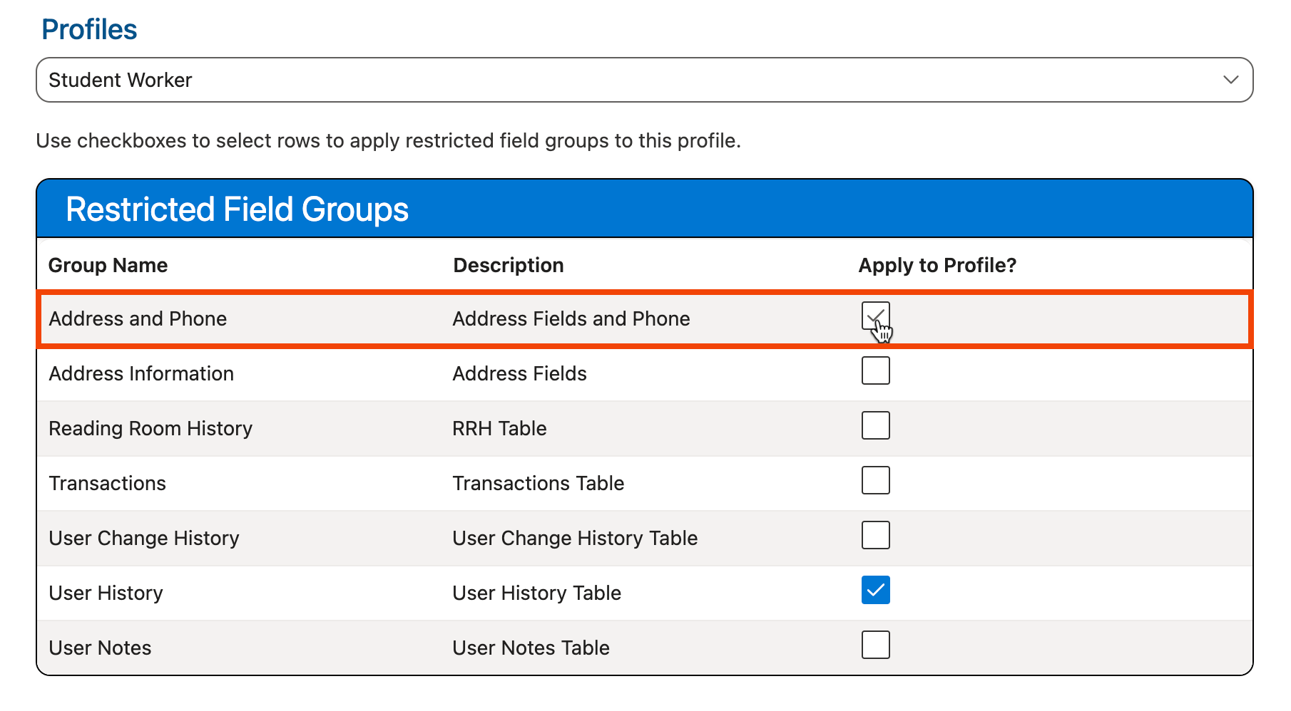 Assigning a group to profile