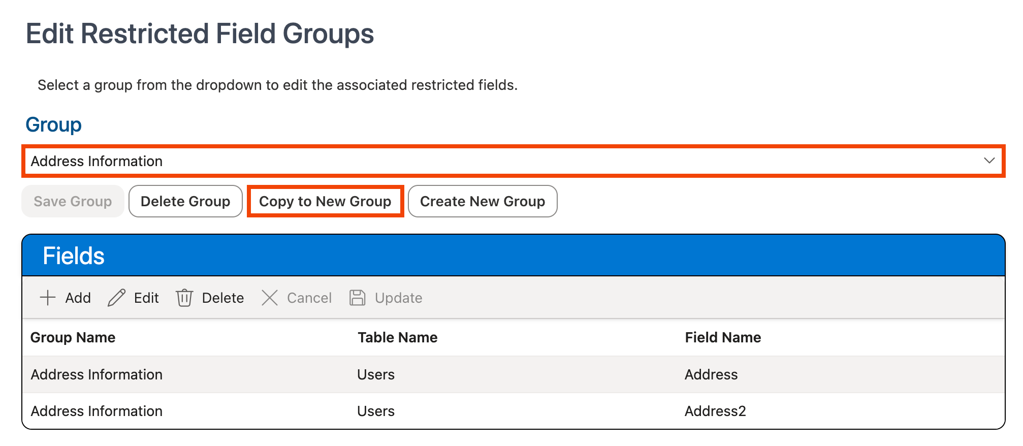 Copy to New Group button