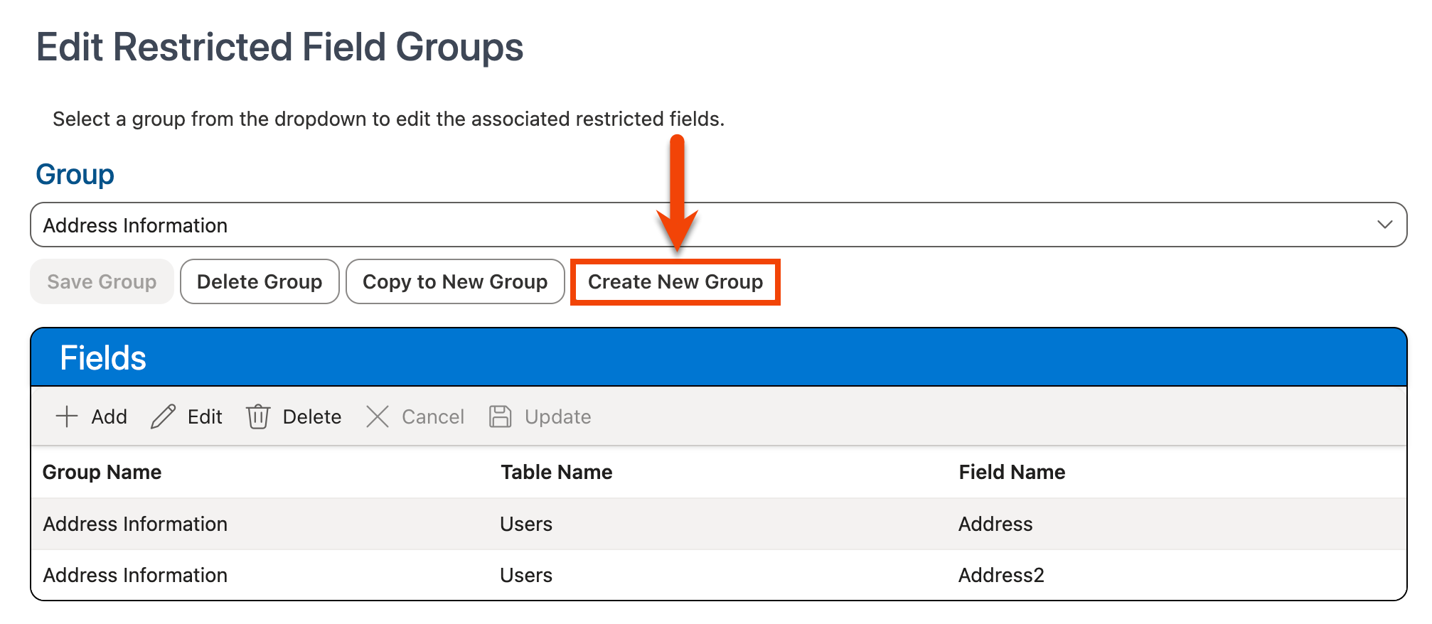 Create New Group button