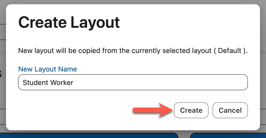 Create button on the Create Layout window