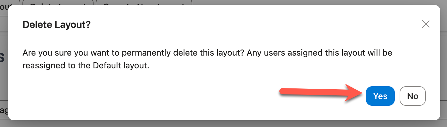 Delete Layout confirmation window