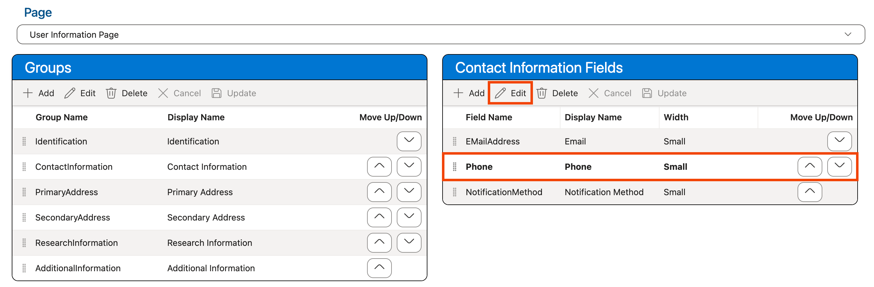 Edit button in Fields grid