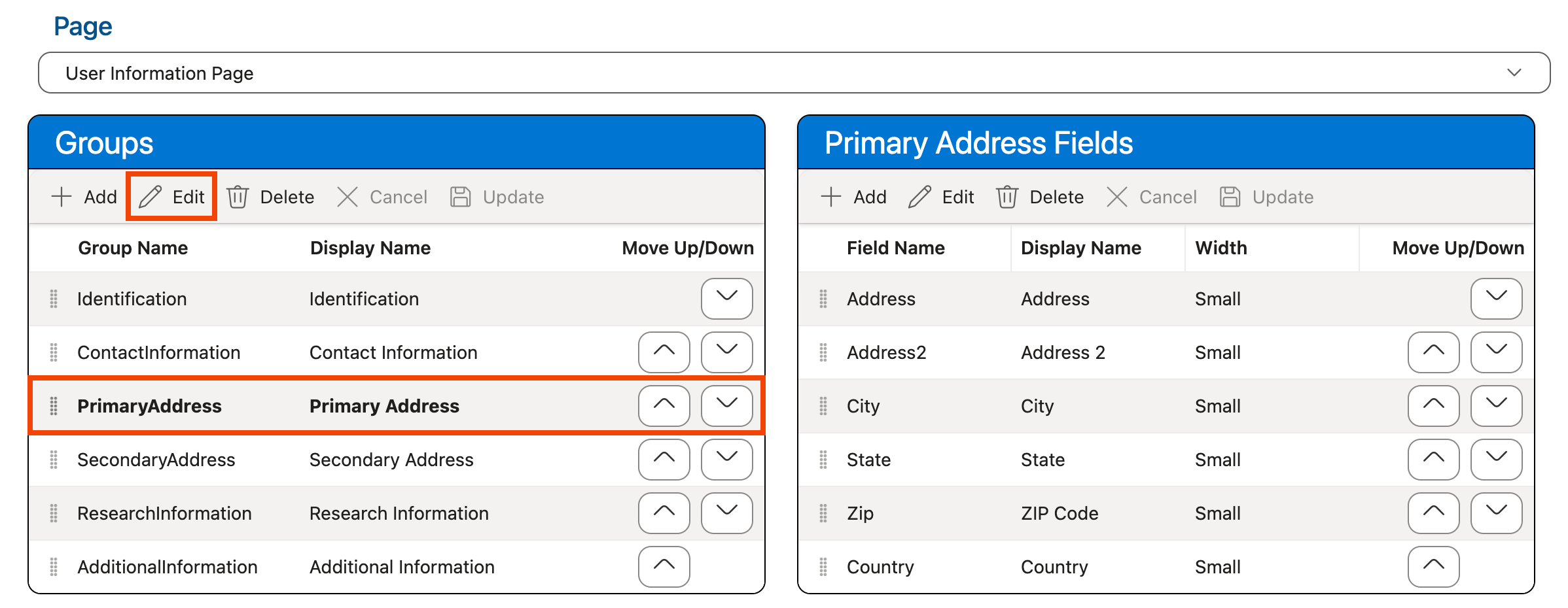 Edit button in Groups grid