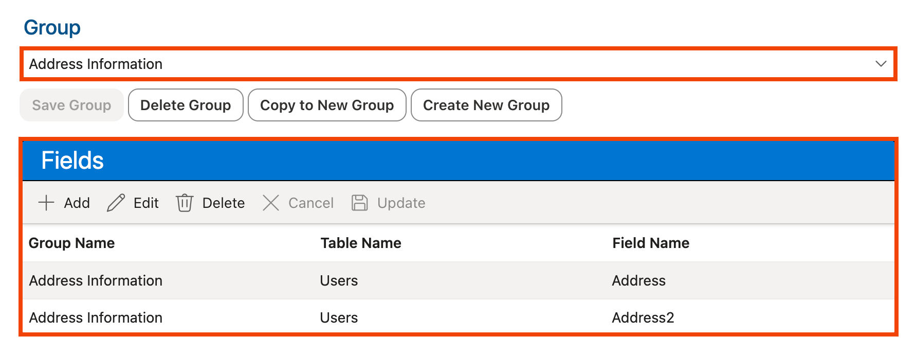 Group selected in Group dropdown