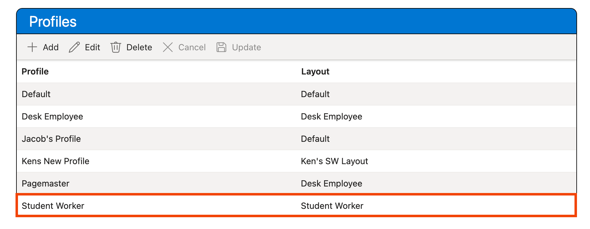 New profile added to Profiles grid