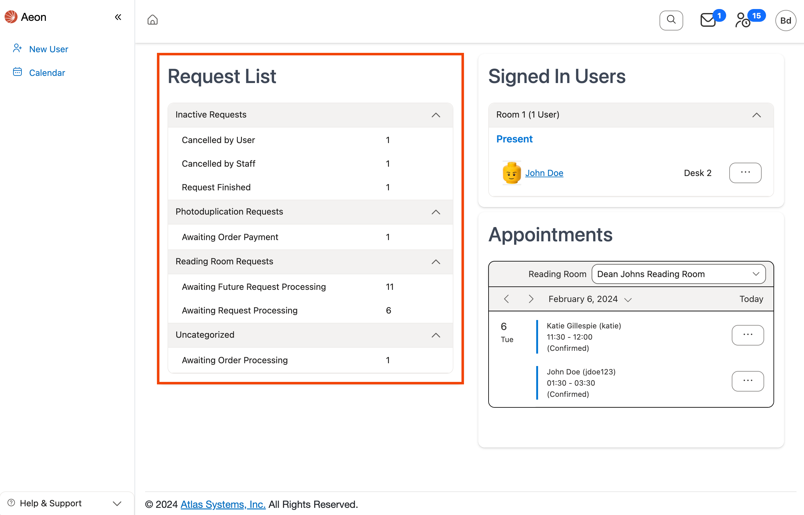Request List section highlighted on Dashboard