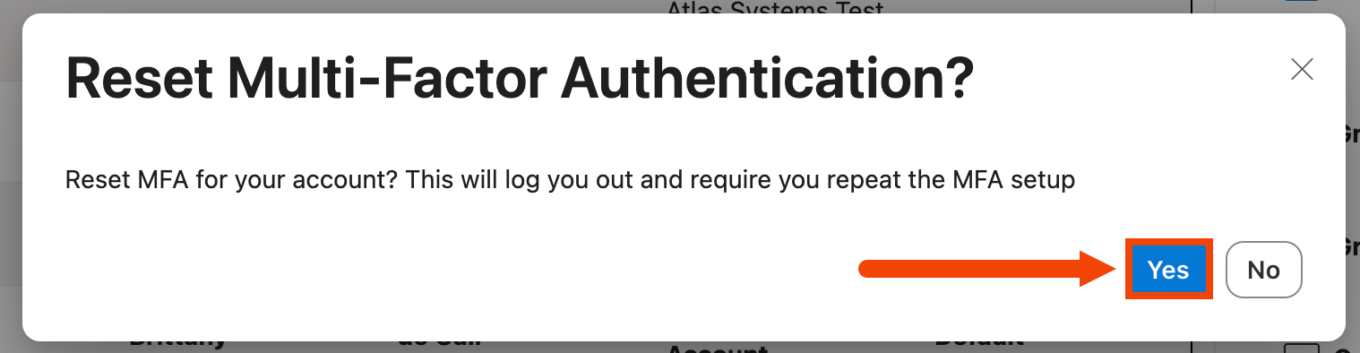 Reset Multi-Factor Authentication window