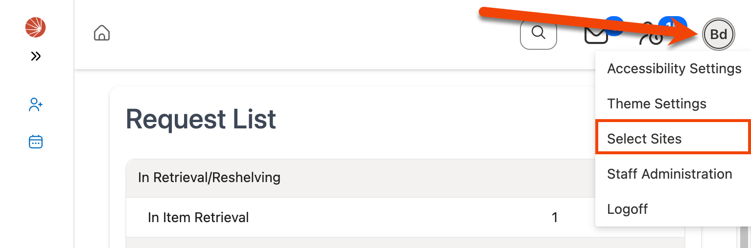 Select Sites in User menu