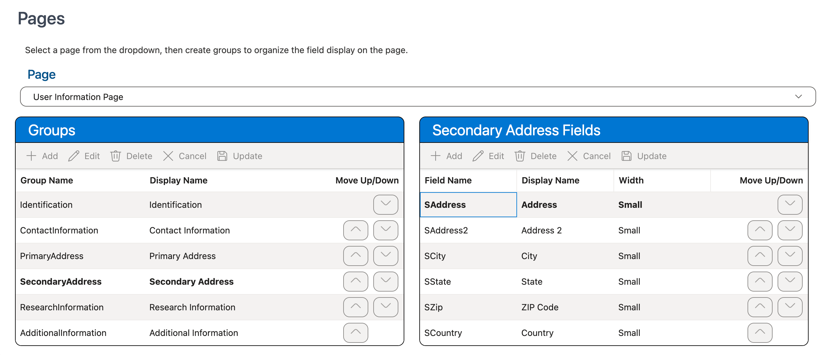 Side-by-Side grids in Pages section of Staff Administration Page Layouts tab