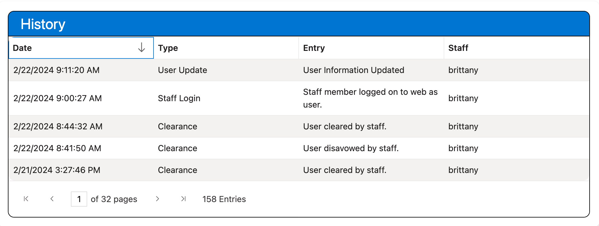 Standard grid in the Aeon Web Client