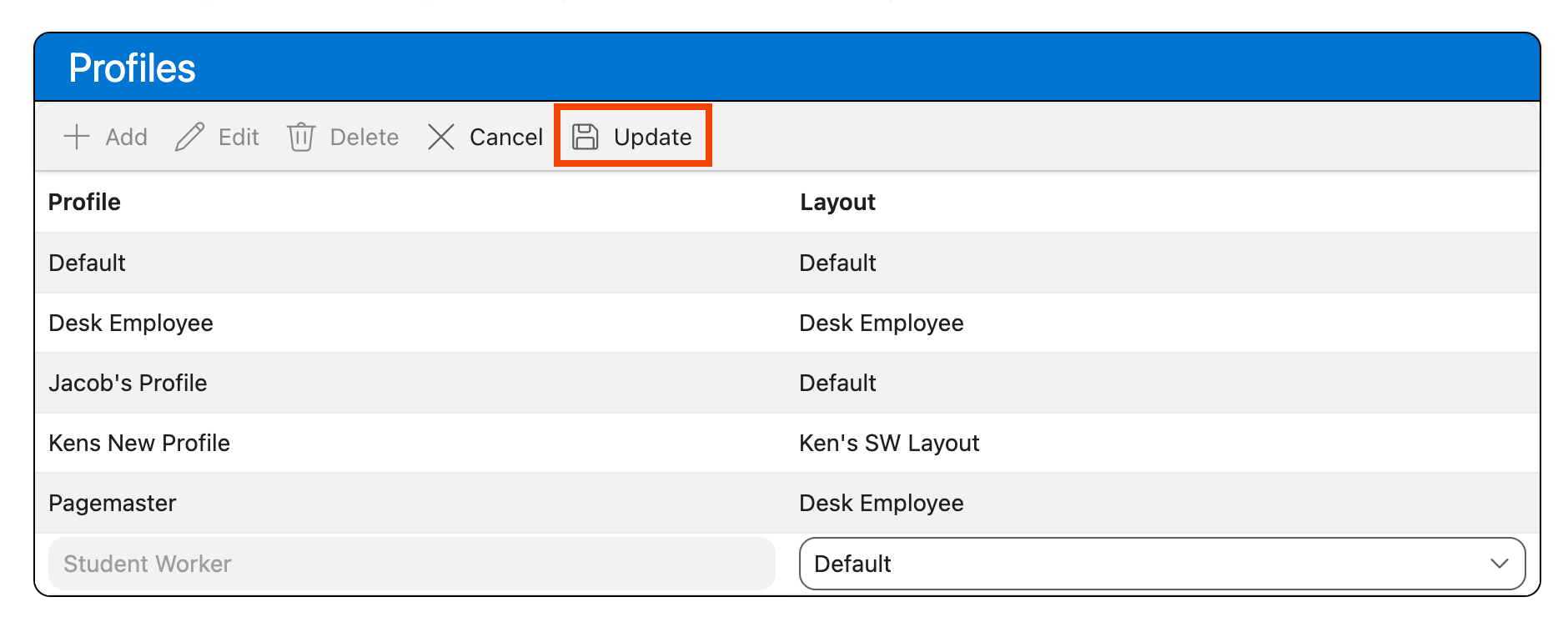 Update profile button