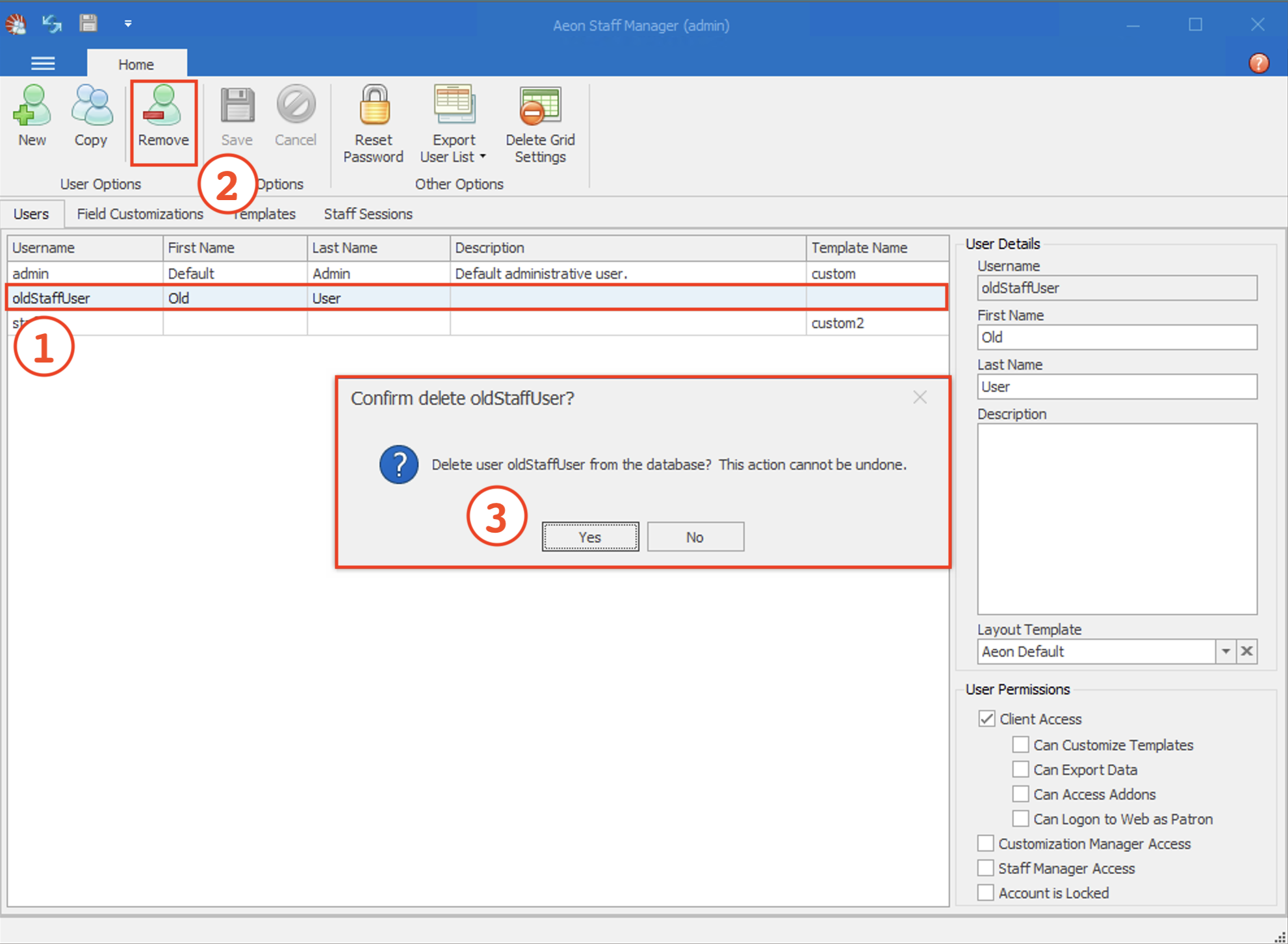 How to remove a staff user from the Staff Manager