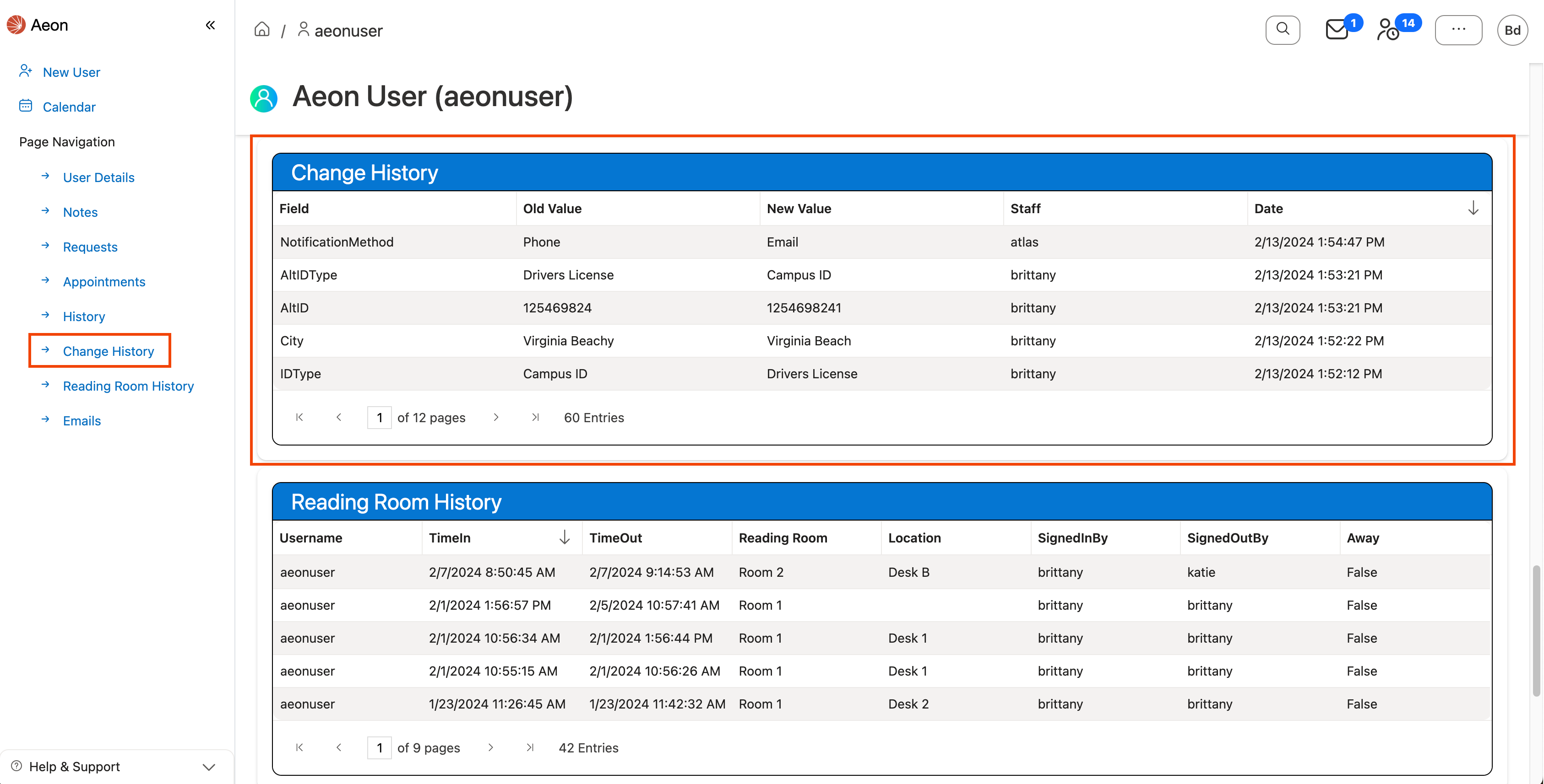 Change History grid highlighted in web client