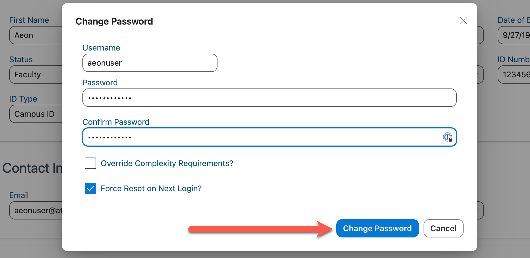 Change Password button