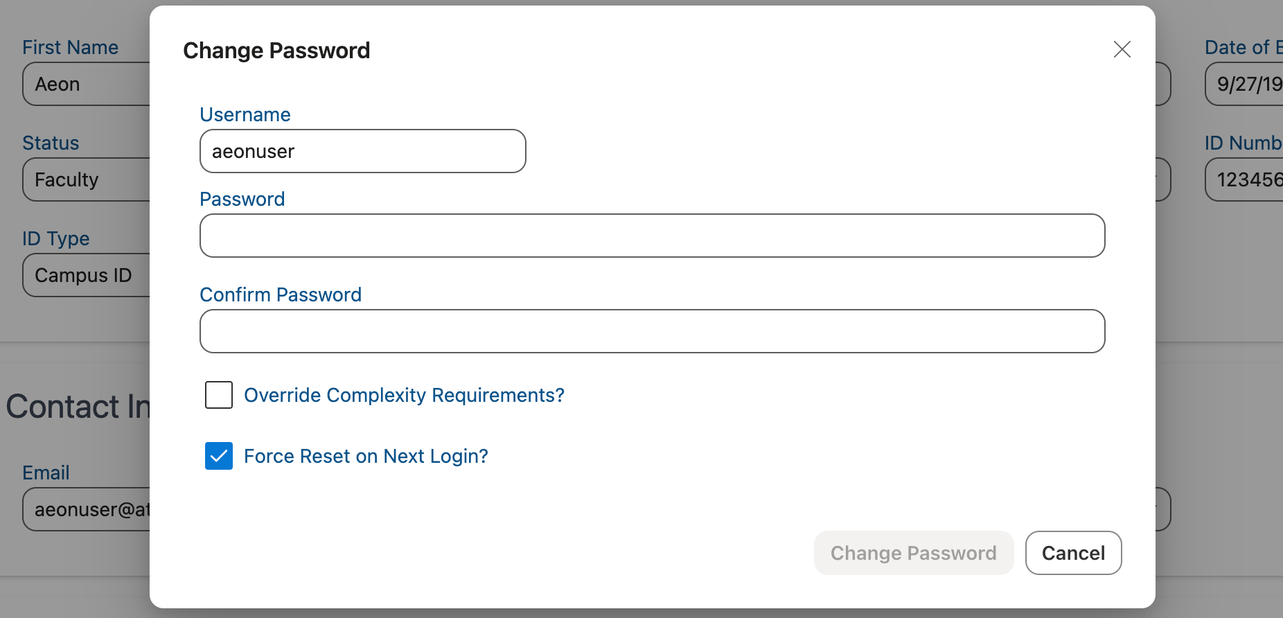 Change Password window