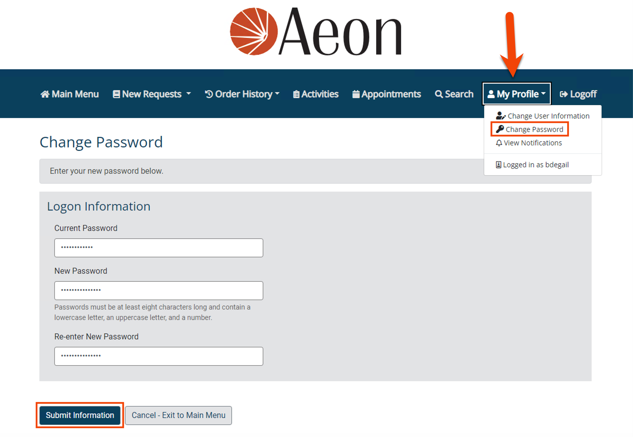 Changing User Password on the Web