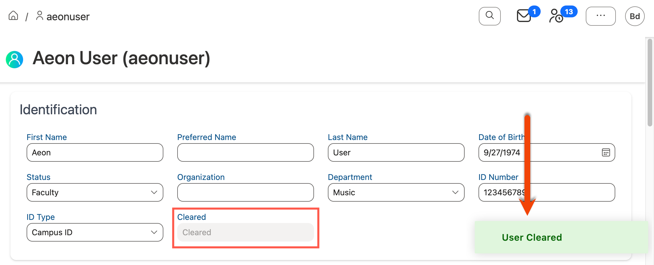 Cleared status on user profile