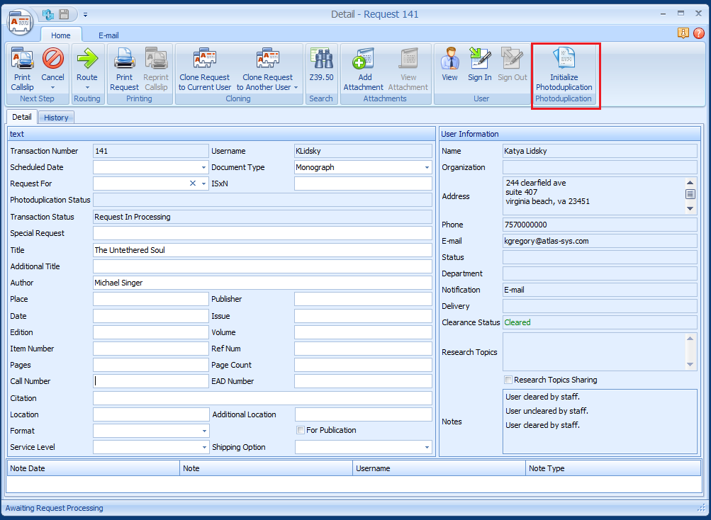 Creating Requests for a User in the Client