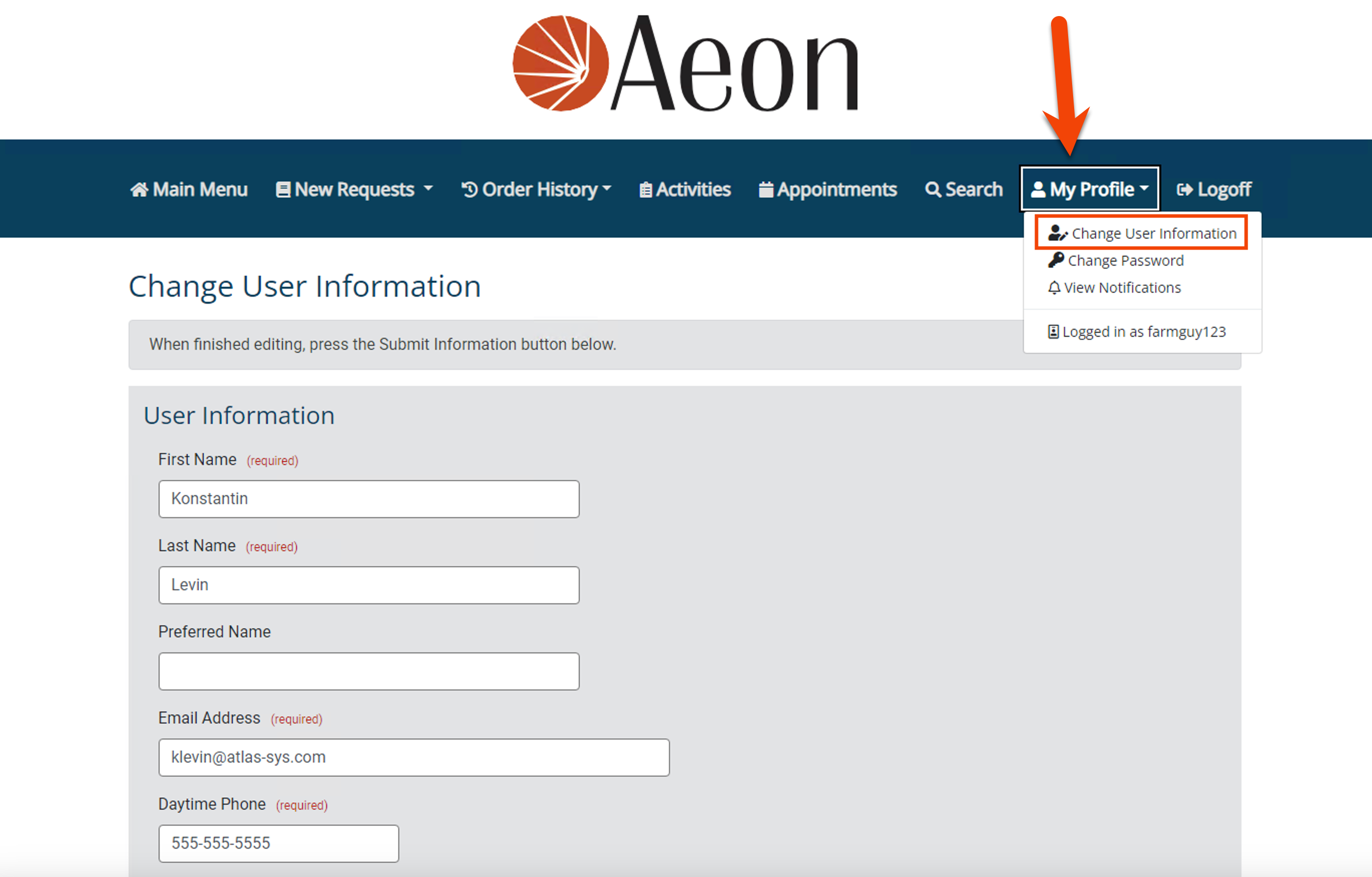 Editing User Information in the Web Interface