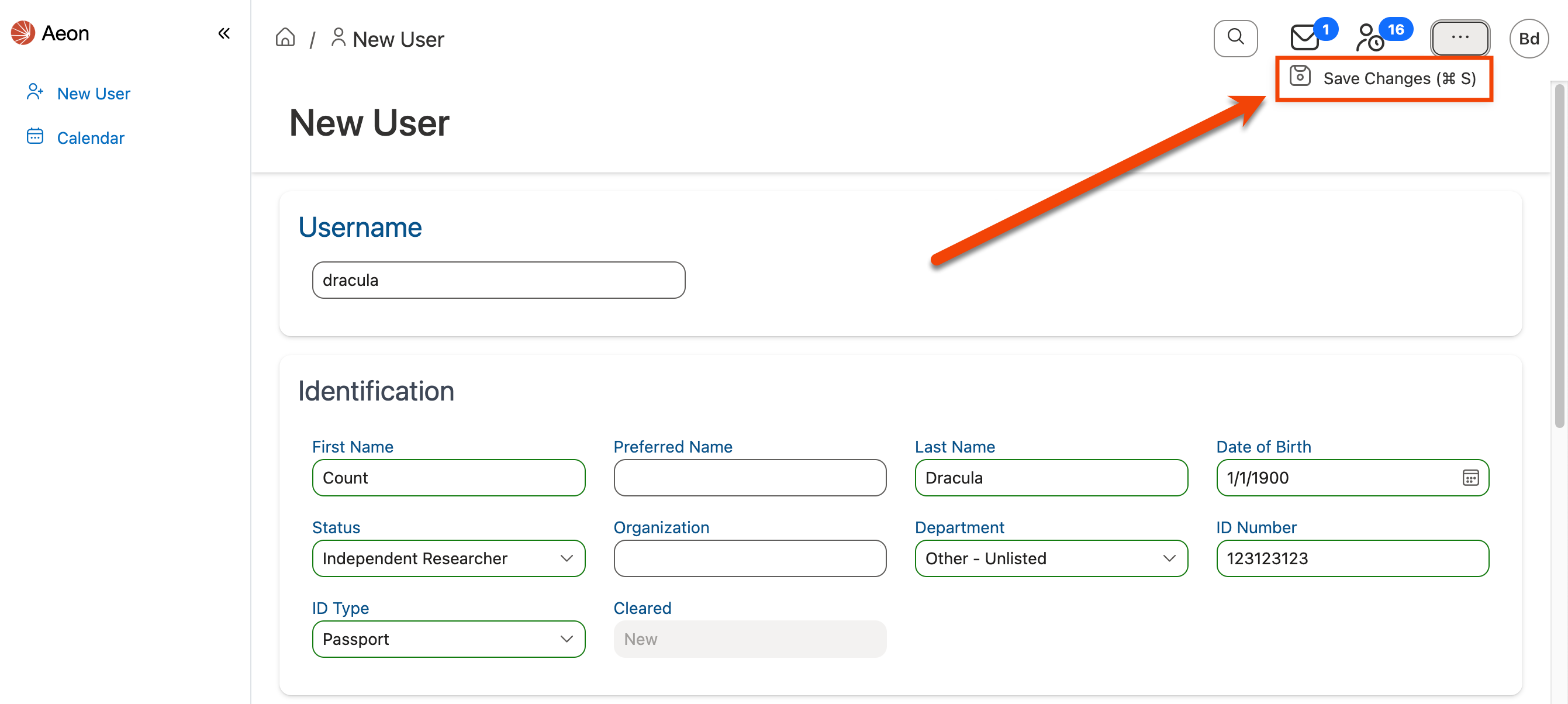 Save Changes in Action menu