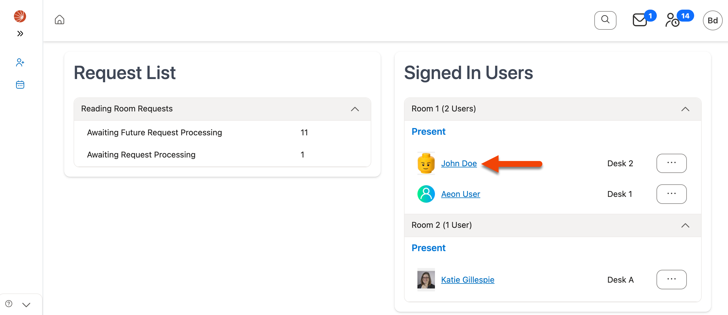 Signed In Users section of Home page