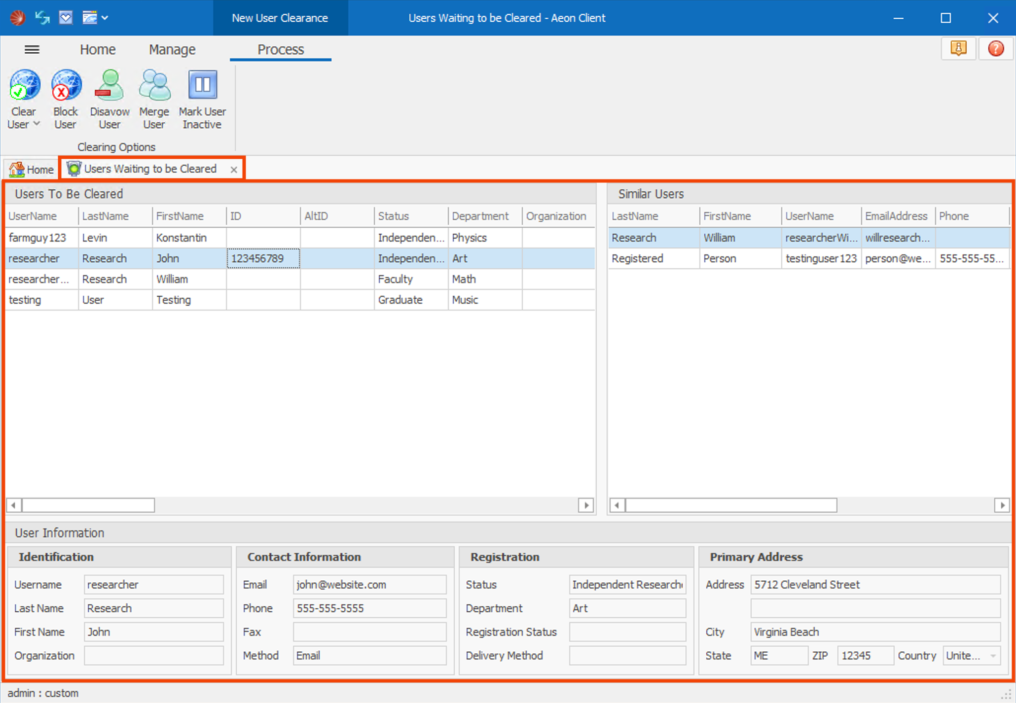 The Users Waiting to be Cleared Form