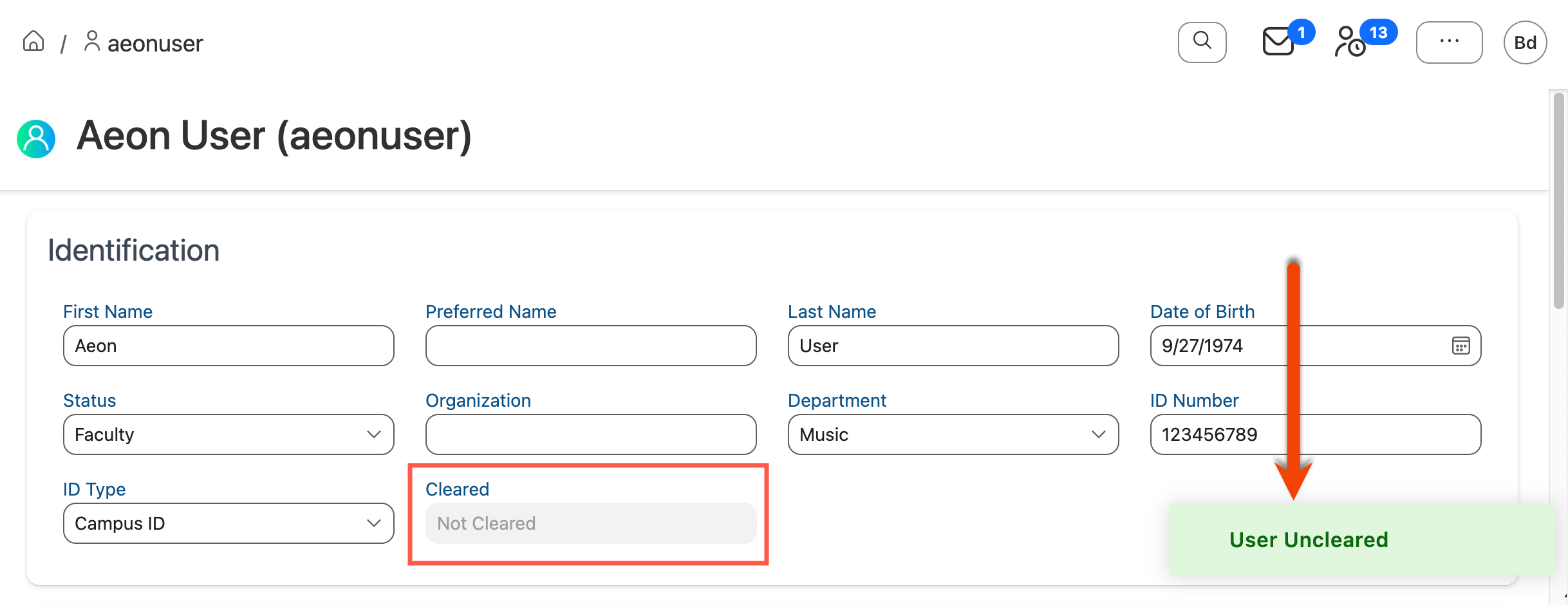 User Cleared status displaying Not Cleared on profile page
