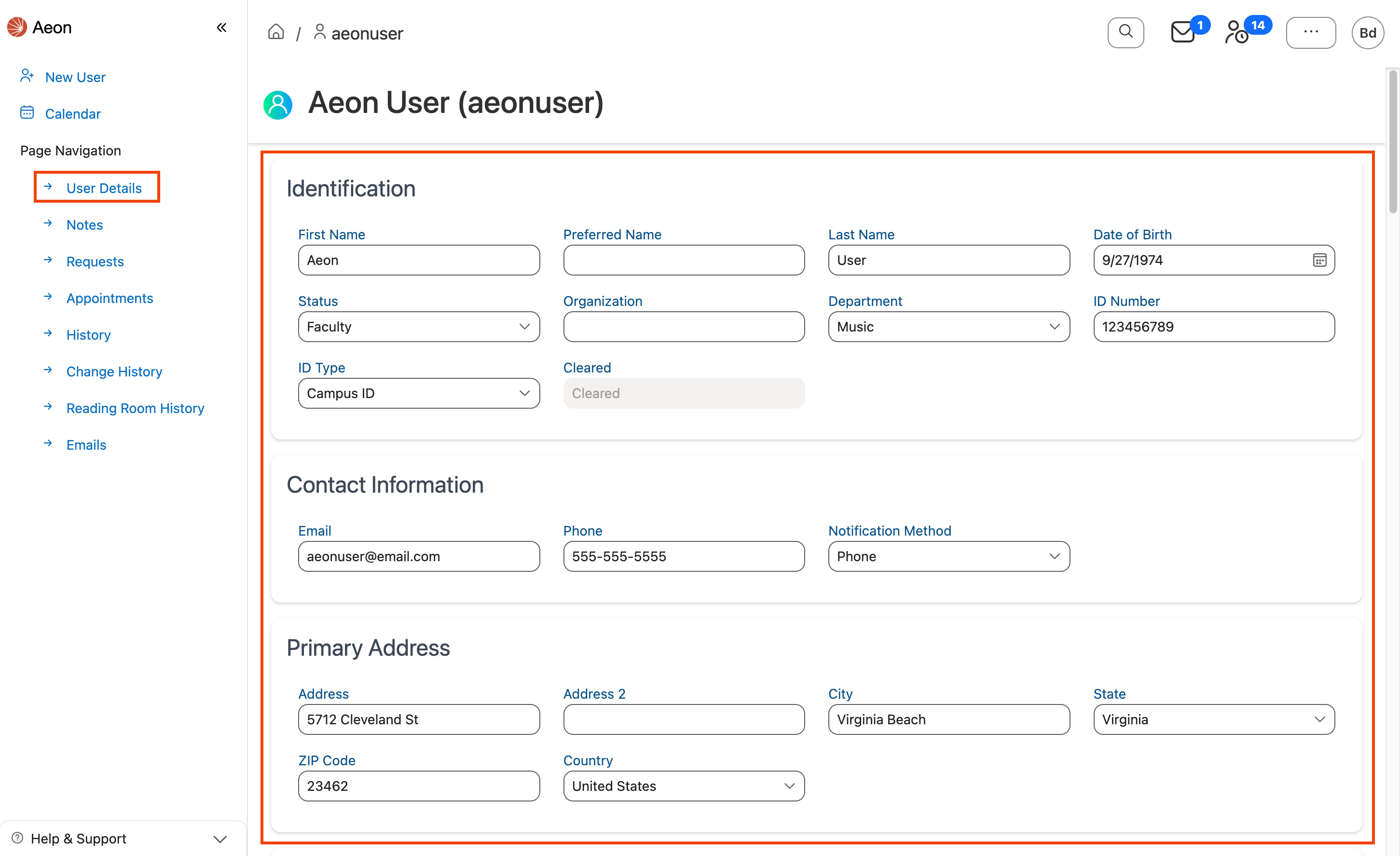 User details displayed on User Information page