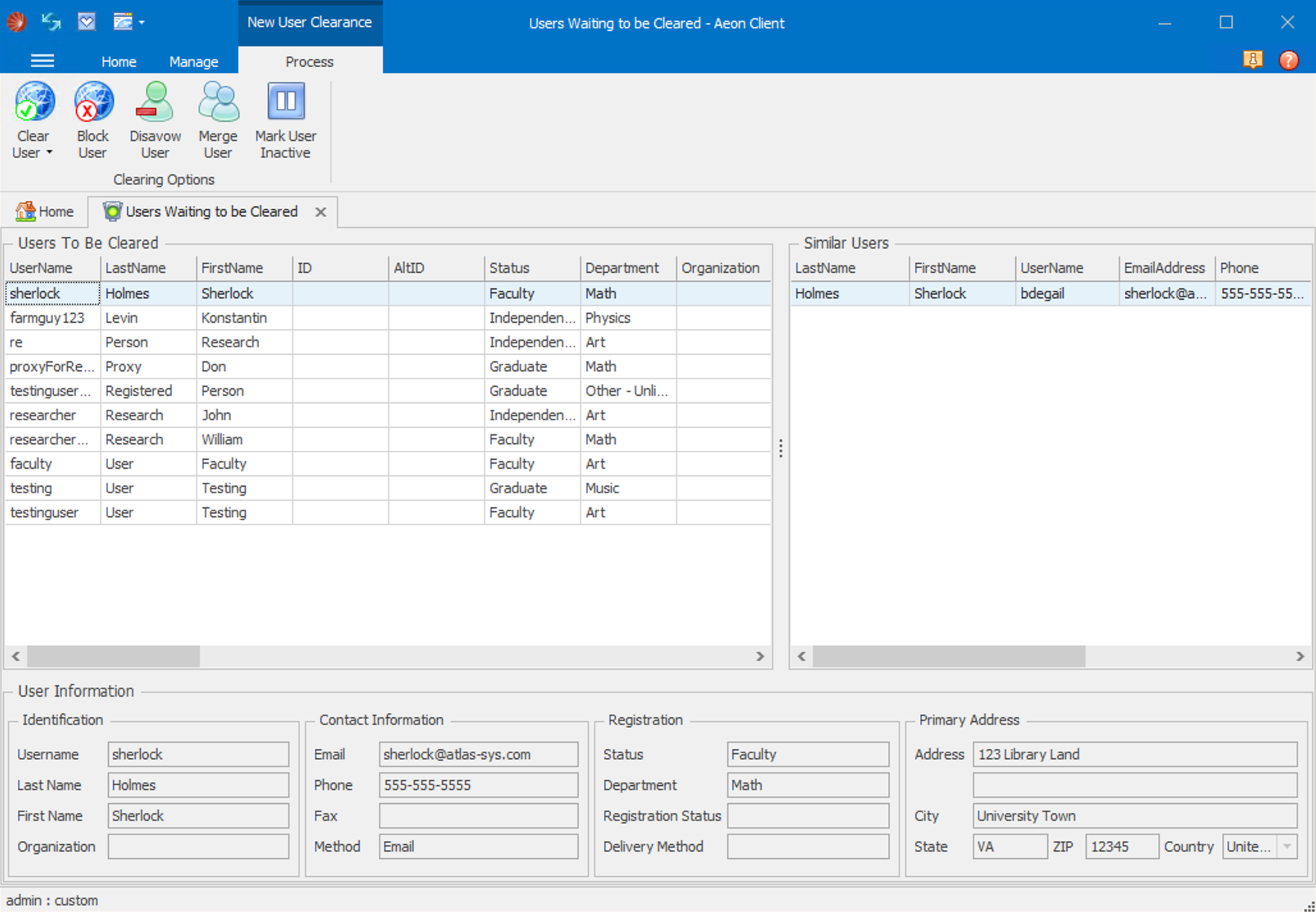 Users Waiting to be Cleared form