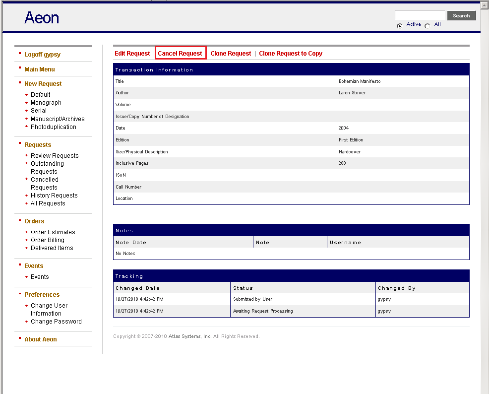 Cancelling Active Requests And Removing Items From Hold  Clickcancelrequest