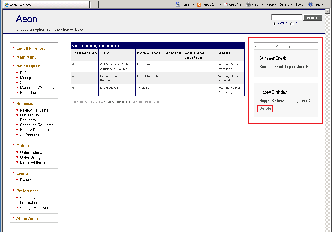 Viewing Web Alerts And Alert Rss Feeds  Webalertsmainmenu