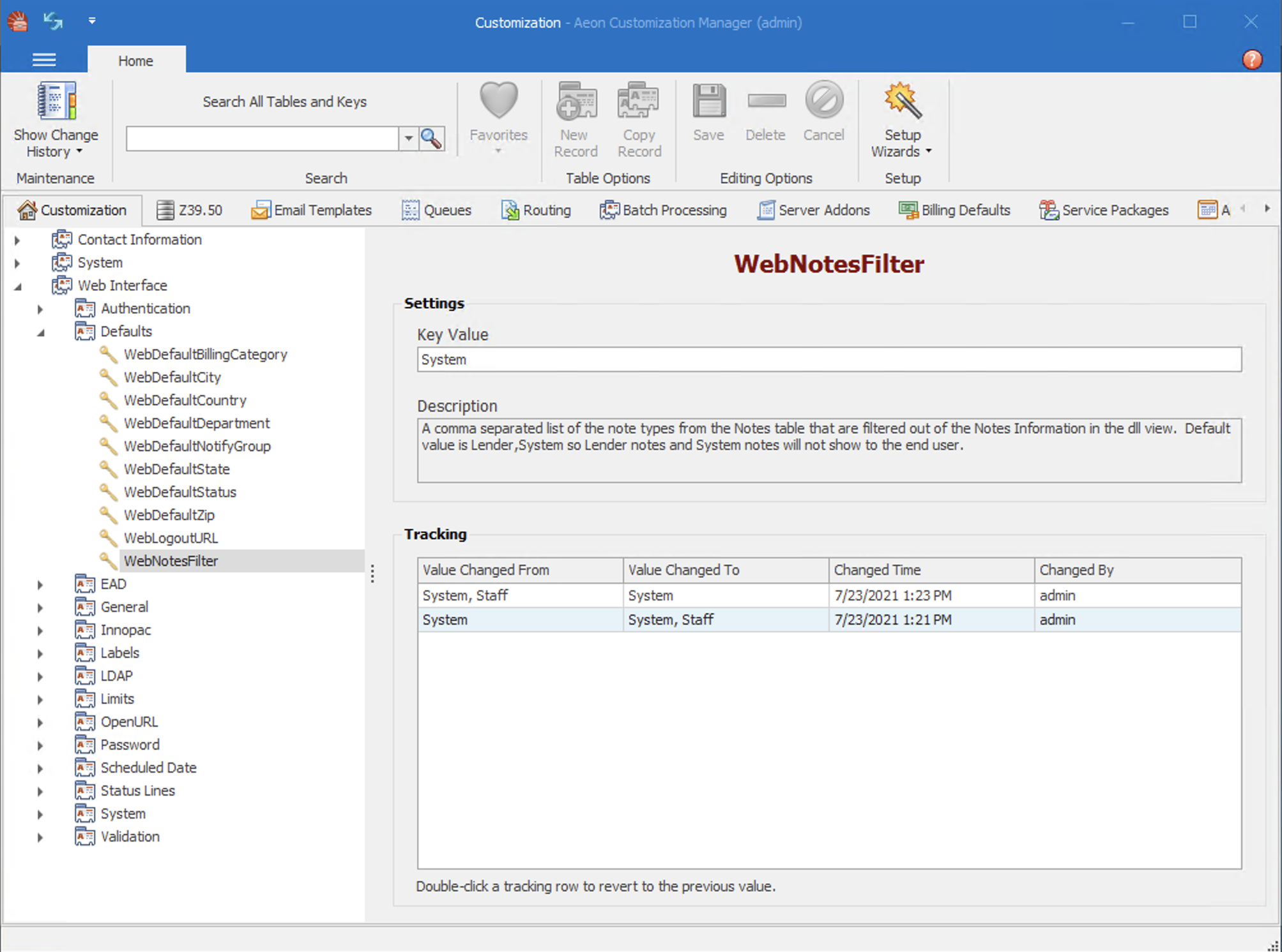 Changing Note Types that Display on Web Pages