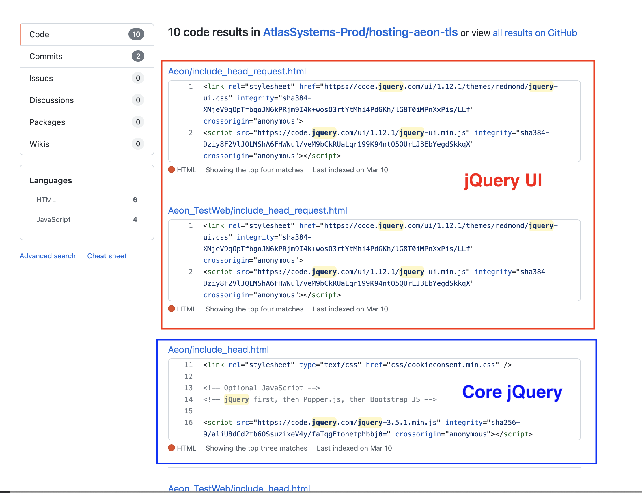 Updating Outdated jQuery in the Aeon Web Pages