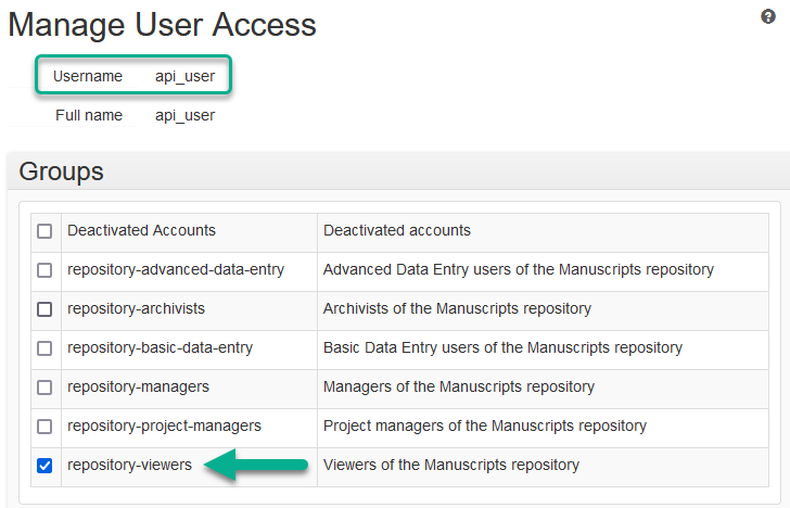 Setting API user permissions