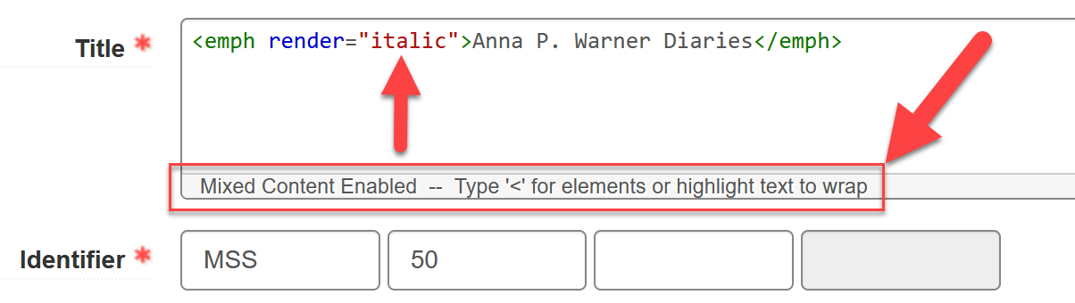 Title field with Mixed Content Enabled options and color-coded validation (With configuration)