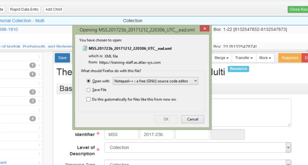 Download dialog box showing the file being saved with options to open or save