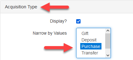 Acquisition Type Filter with Purchase Selected