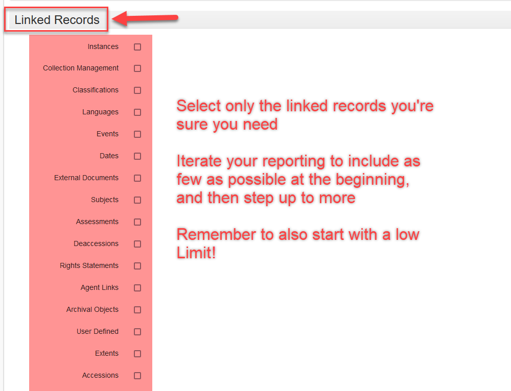 Custom Report Linked Records Selection Panel