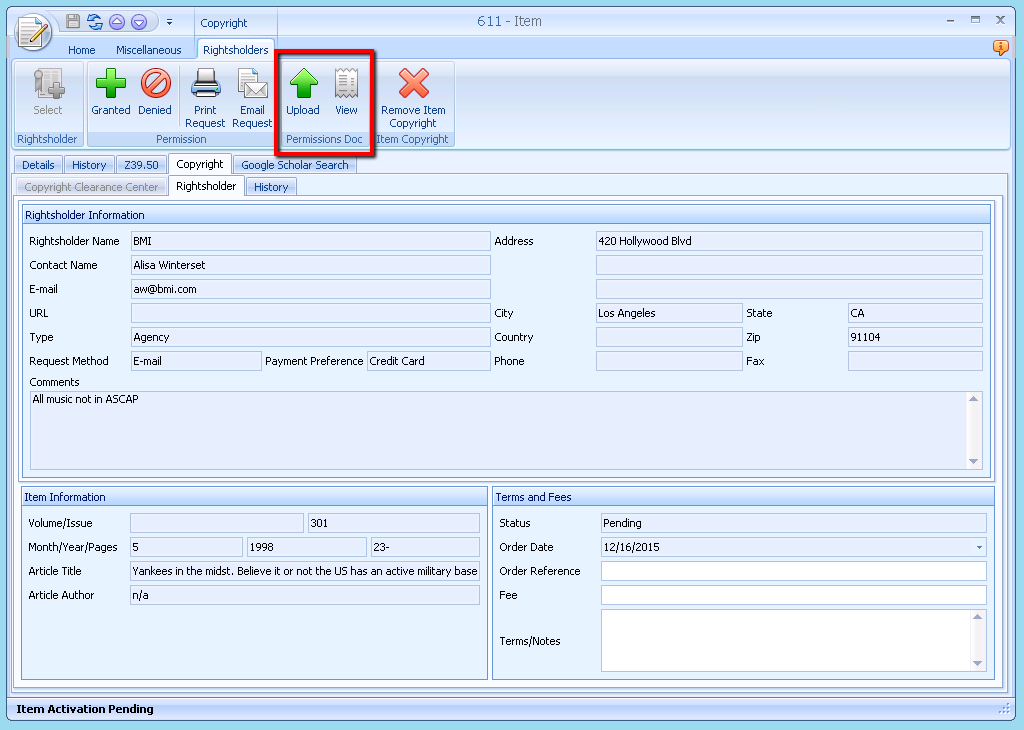 Permissions Document Upload Interface