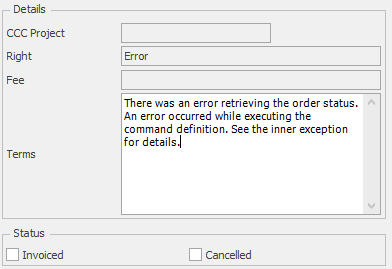 Special Request Client error dialog