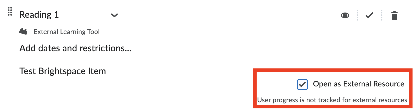 Brightspace Individual Item Link Settings