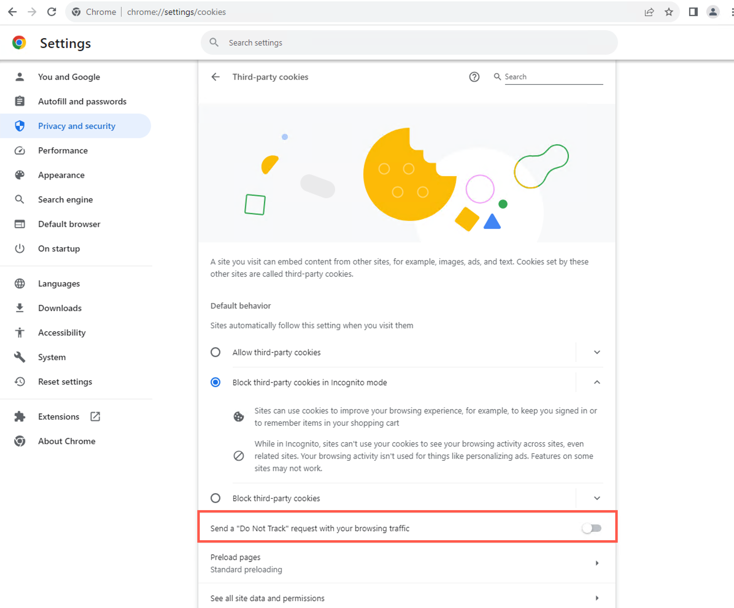 Google Chrome Do Not Track setting