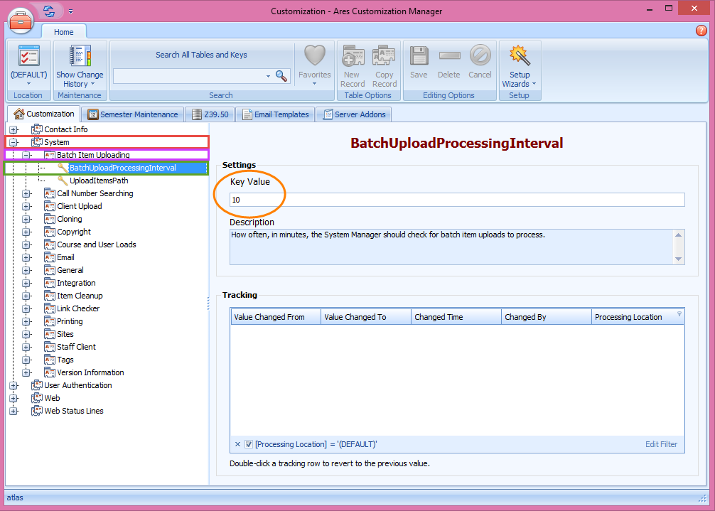 Ares Customization Manager BatchUploadProcessingInterval setting