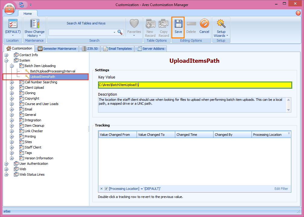 Ares Customization Manager UploadItemsPath setting