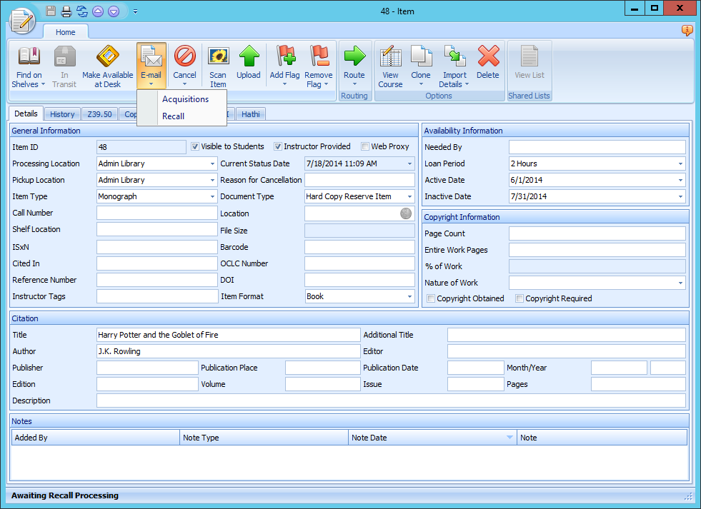Ares Email Routing Menu