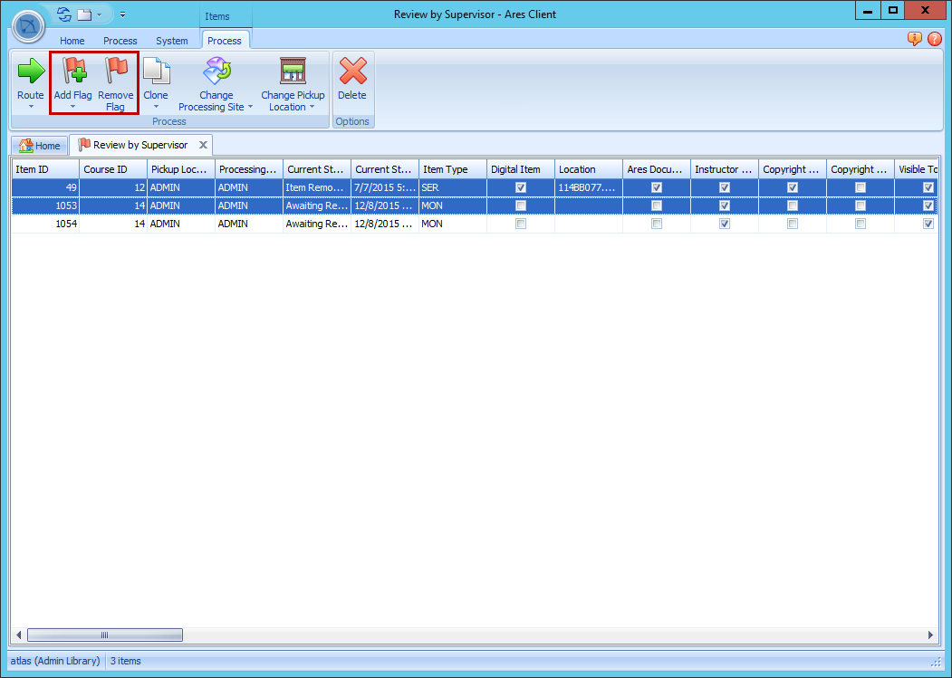Ares Flag Queue View with Add Remove Buttons