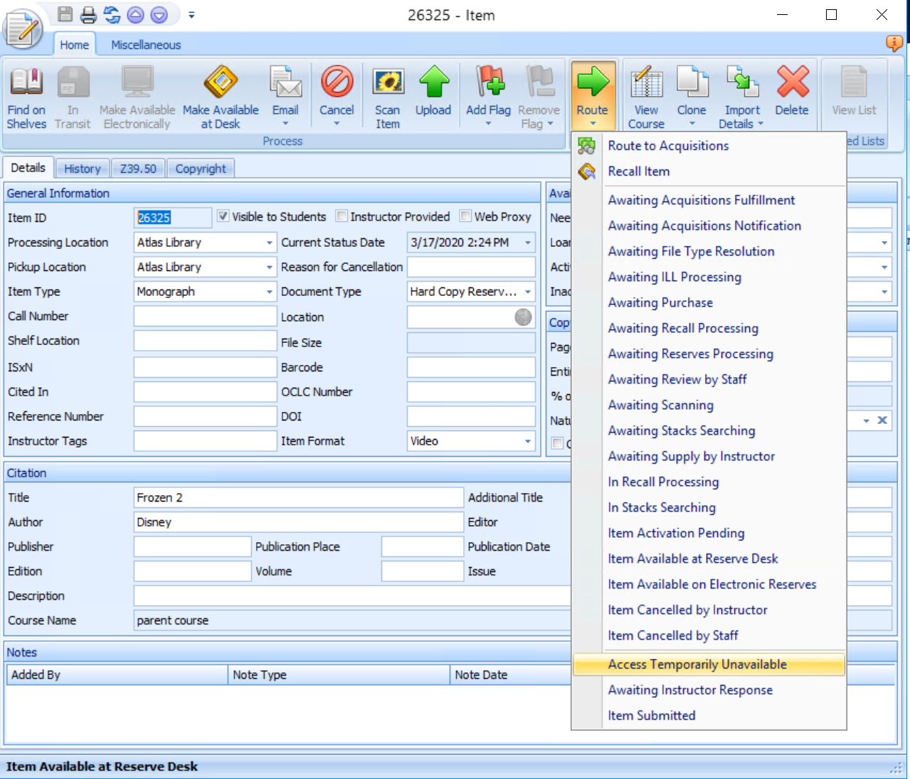 Ares Item Route Dropdown Menu