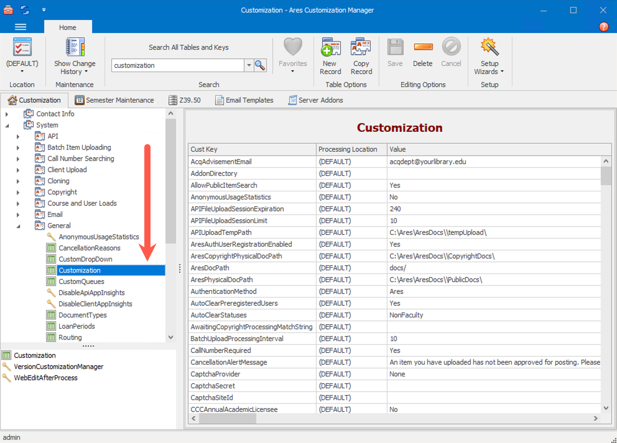 Ares Customization Table