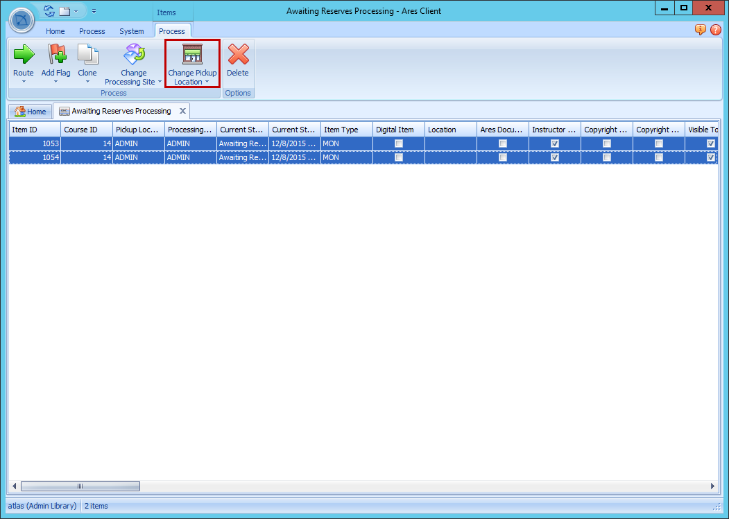 Ares Client Change Pickup Location Button