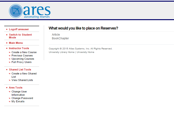 Ares Web OpenURL Menu Multiple Forms